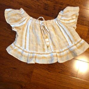 pacsun striped off the shoulder ruffle top